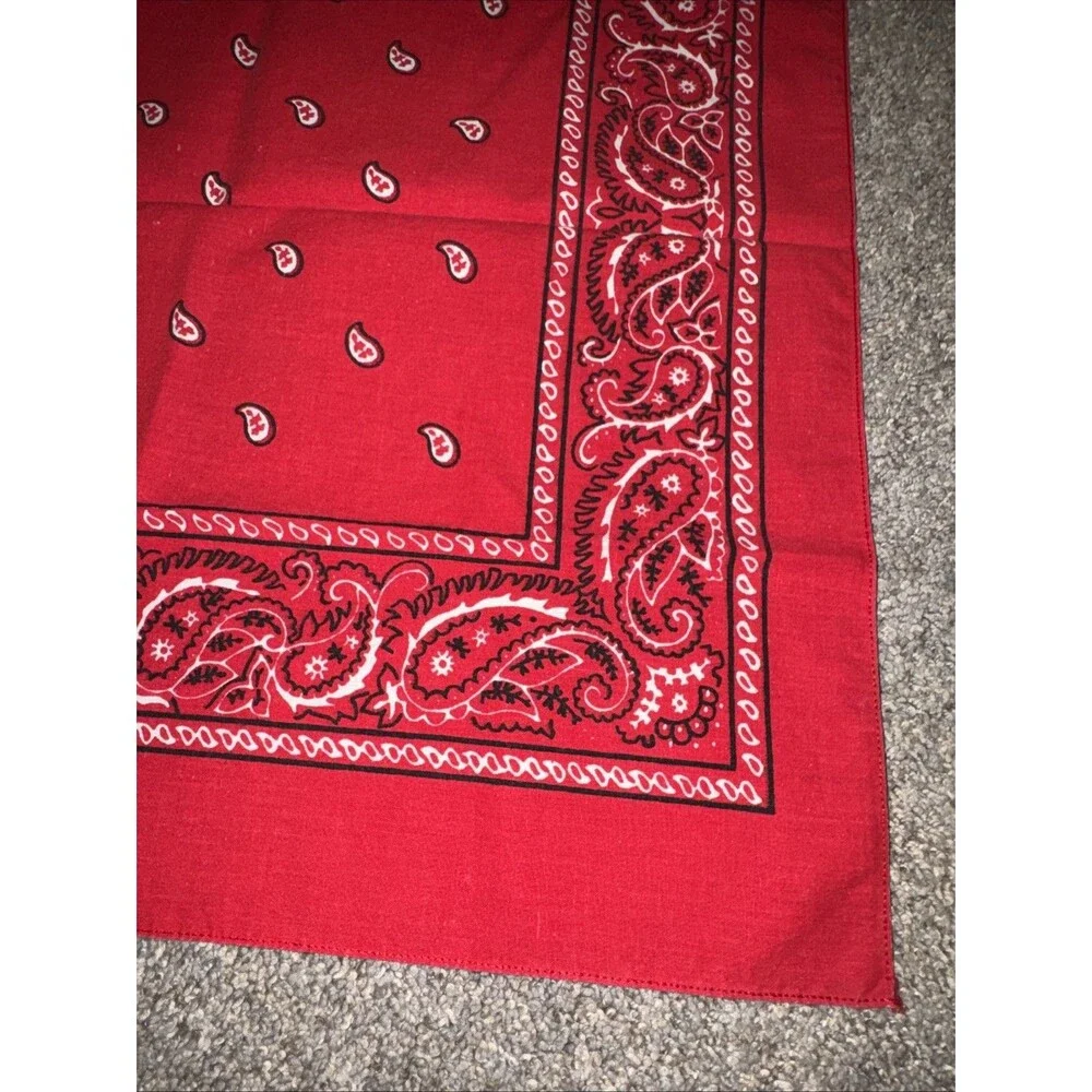Vtg Red Cotton Bandanna Handkerchief Scarf Paris Access Cowboy Biker 20x20